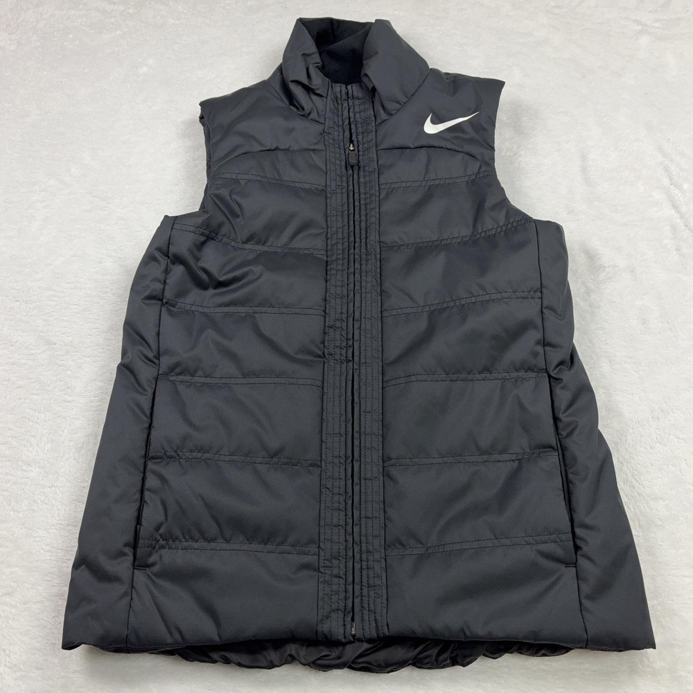 Nike Puffer Vest Womens S Black Insulated Quilted Polyester Lined Collared Short - Picture 2 of 13